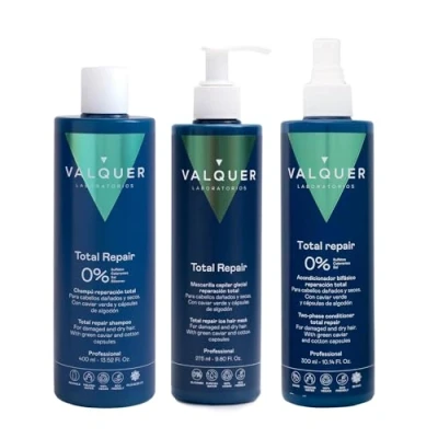 Imagen de Válquer Profesional Pack Capilar Reparación Total. Champú Zero% 400 ml + Mascarilla efecto hielo 300 Acondicionador bifásico