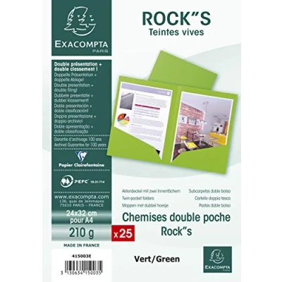 Imagen de Exacompta 415003E Lote de 25 Subcarpetas Dobles Rock&quot;S 220 con Solapas Inferiores, Color Verde