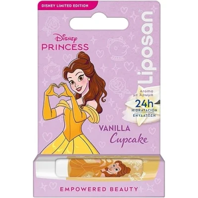Imagen de LIPOSAN Vanilla Cupcake Edición Limitada Disney Princesa Bella (1x 4,8 g), bálsamo labial para niños con 24 h de hidratación, color a vainilla unos labios suaves y bonitos