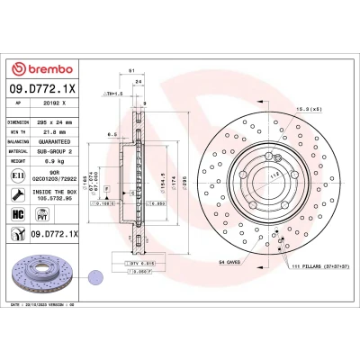 Imagen de BREMBO Disco de freno MERCEDES BENZ: Clase A, A Sedán, CLA Coupé 295mm 24mm 5 perforado/ventil. int. revestido altamente carbonizado 09.D772.1X