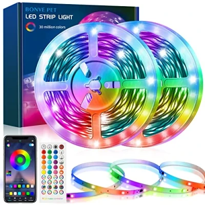 Imagen de Bonve Pet Tiras LED, Luces Led Habitación 12 Metros, Control APP y Mando 40 Teclas, RGB, Tira Bluetooth Musical con Modo Temporizador, Strip para Casa Cocina Fiesta Gaming