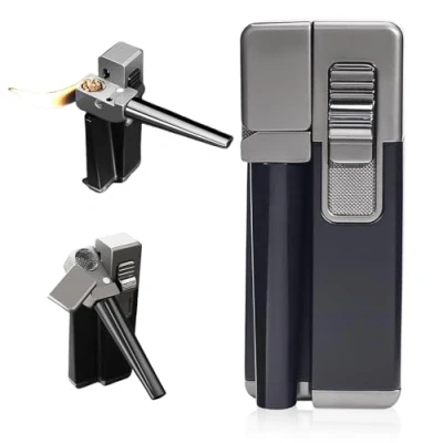 Imagen de Nizirioo encendedor inflable a prueba de viento: impermeable viento,2 en 1 metal plegable portátil con tubo giratorio,Encendedor caja regalo,Negro