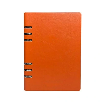 Imagen de Cuaderno A5 recargable de piel sintética con hojas sueltas, bloc notas clásico forrado bolsillo para reuniones negocios, diario viaje (naranja)