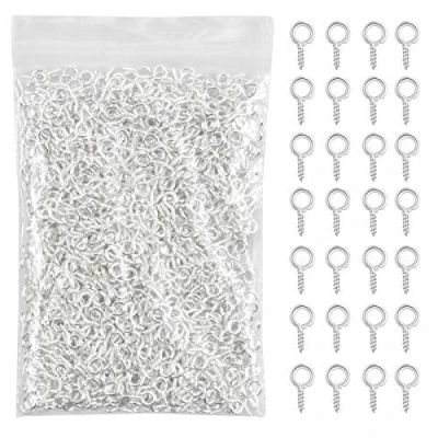 Imagen de 1000 Piezas Ojos Ganchos de Tornillo, Mini Ojo Tornillo Perno, Hembrillas Cerradas Pequeños, Gancho Rosca Metal para Manualidades, Bricolaje, Joyería, Decoración, Colgante, 5 x 10mm (Plata)