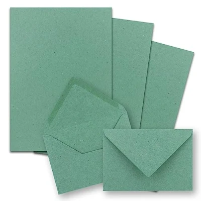 Imagen de FarbenFroh by GUSTAV NEUSER 50 juegos de papel carta DIN A5 con sobres C6, adhesivo en húmedo, eucalipto (verde), hojas estraza