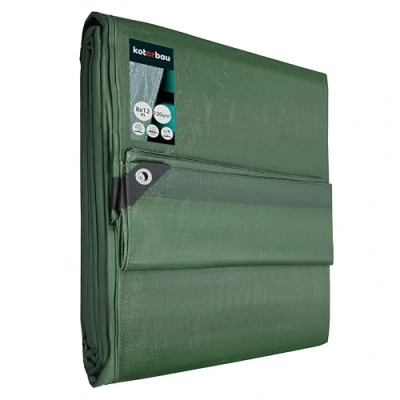 Imagen de KOTARBAU® Lona impermeable exterior, 8 x 12 m, Verde, 120 g/m2, Ojales de aluminio, protección resistente, Cubierta, industrial polietileno, Toldo reforzado, Lonas impermeables exterior