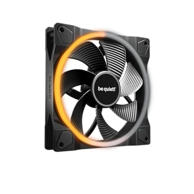 Imagen de be quiet! Light Wings 140mm PWM Reverse Black ventilador, 7 palas de ventilador invertidas, alto flujo aire, aspas para entradas laterals o inferiors, iluminación ARGB múltiples colores
