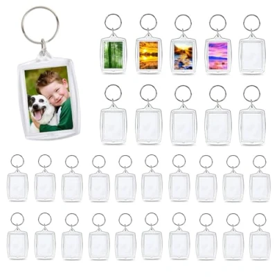 Imagen de juzishangdian 30 piezas en Blanco Llavero de Doble Llaveros Foto Marco Portafotos Fotos Acrilico regalo Para Familiares y Amigos(5.5 x 4cm)