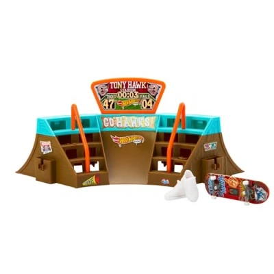 Imagen de Hot Wheels Parque de Skate Estadio Set Juego con monopatín Juguete y Zapatillas para Dedos, +5 años (Mattel HPG34)