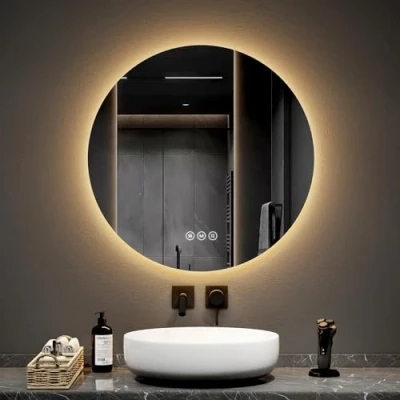 Imagen de EMKE Espejo de baño Redondo 70 cm diámetro, con antivaho+Interruptor táctil, retroiluminación LED, LED 3 Colores luz Variable