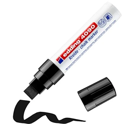 Imagen de edding 4090 marcador de tiza negro 1 rotulador punta biselada 4 15 mm para cristal borrables pizarras, vidrio y espejos líquida cobertura opaca