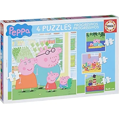 Imagen de Educa Peppa Pig Set de 4 Puzzles Infantiles progresivos 6 a 12 Piezas. Medida aproximada una Vez montados: 16 x cm. Recomendados Partir 3 años (15918)