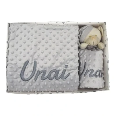 Imagen de Variouss Manta de Bebe Personalizado con su Nombre Bordado, Cochecito o capazo. + DouDou (Gris)