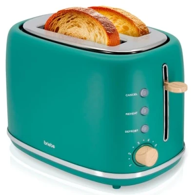 Imagen de briebe Nordic Tostadora Pan Ranura Ancha, Tostador 2 Rebanadas, 6 Niveles Tostado, Calientapanecillos, Función Cancelar, Recalentar y Descongelar, Bandeja Recogemigas, Diseño Nórdico, 870W, Verde