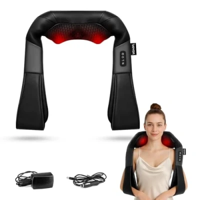 Imagen de VOYOR HEALTH Masajeador de cuello y hombros, Cervical Shiatsu eléctrico para espalda, alivio del dolor muscular de, uso en el hogar, automóvil la oficina PJ100, Negro