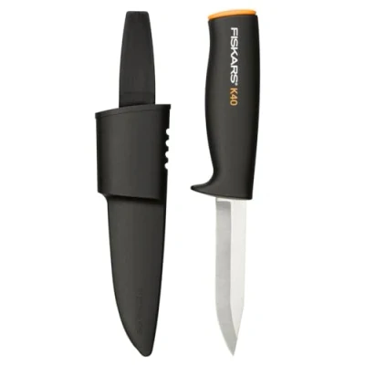Imagen de Fiskars Cuchillo universal para jardín y exteriores, Funda de plástico incluida, Longitud: 22,5 cm, Negro/Naranja, K40, 1001622