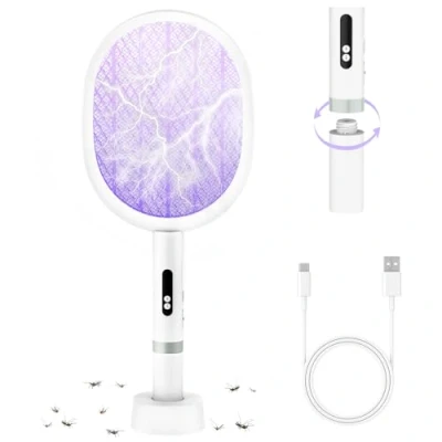 Imagen de PALONE Raqueta Mosquitos Electrica Chargement Type C 1800mAH, Mata Electrico Convient pour Intérieur et Extérieur(Blanc 1PC)