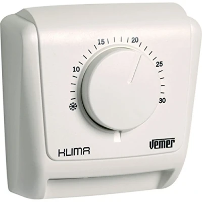 Imagen de VEMER VE019600 KLIMA 3 Termostato Mecánico de Ambiente a Membrana Gas, Función Calefacción y Aire Acondicionado, Blanco