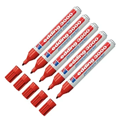 Imagen de EDDING 3000 Marcador permanente, punta redonda, 1,5 3 mm, recargable, rojo, 5er Pack