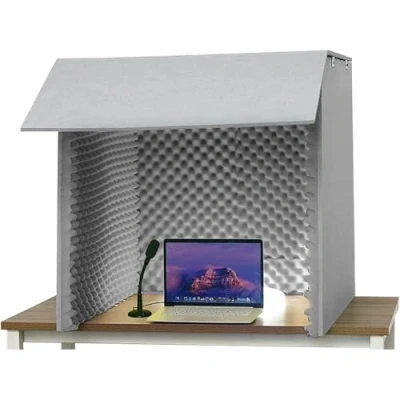 Imagen de DRFGHK cabina vocal portátil, de aislamiento, sonido, cubierta insonorizada escritorio, escudo absorbente sonido vocal, espuma alta densidad para filtrar el gris
