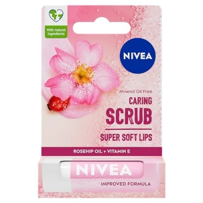 Imagen de NIVEA exfoliante labial 2 en 1 con aceite de rosa mosqueta (5,5 ml), + vitamina E, labial, bálsamo partículas naturales pelado, efecto