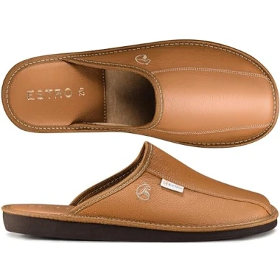 Imagen de ESTRO Zapatillas De Casa Hombre Invierno Piel Carnero Pantuflas Lana Suela Memoria Rust (44 EU, Oro)