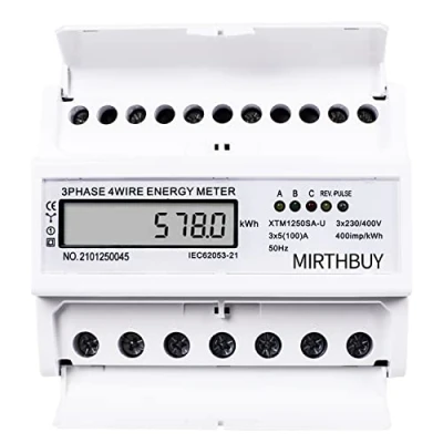 Imagen de MIRTHBUY Contador de corriente trifásica digital con LCD, 3 fases, 4 cables, medidor alterna, calibrado para carril DIN tecnología construcción, sistemas gestión energía