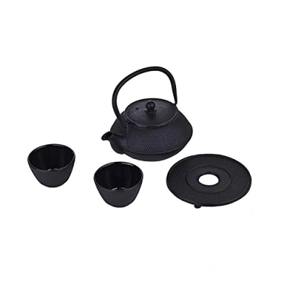 Imagen de LAGUIOLE Tetera de Hierro Fundido, Interior Esmaltado Negro, Infusor, Juego Tradicional, Bandeja Fundido y 2 Tazas Té Japonés, 800ml