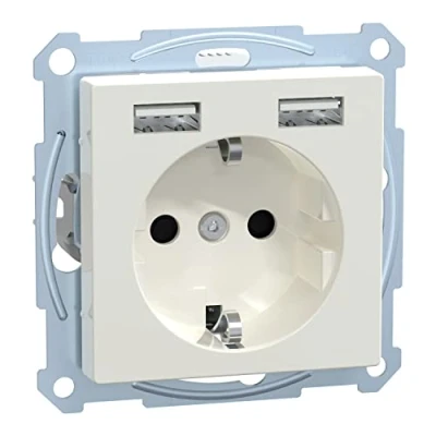 Imagen de Schneider Electric Merten MEG2366 0319 enchufe con conector USB tipo A+A System M, Schuko empotrado, de protección contacto, adecuado para smartphone, tablet, blanco polar