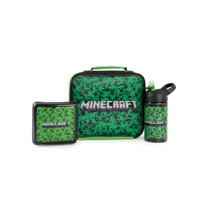 Imagen de Minecraft Juego de loncheras Creeper Adventure para niños Fiambrera, botella agua y caja bocadillos Mercancía gamer Lleva la aventura pixelada a cada comida