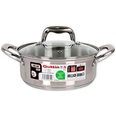 Imagen de Quttin New Caesar Cacerola Profesional Induccion, Cocina y Horno, Cazuela Pequeña, Acero Inoxidable Antiadherente, Tapa Cristal Asas, 20 cm/2,5 L