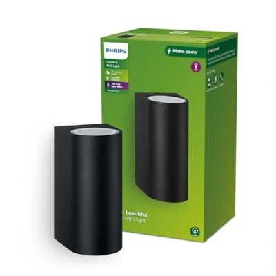 Imagen de Philips Lighting Aplique pared Exterior Nightingale, negro, 2 x max. 25W, resistente a intemperie IP44 (no incluye bombilla)