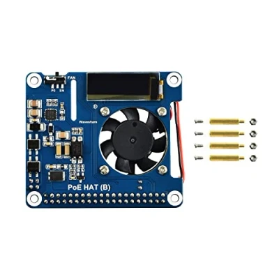 Imagen de Waveshare Power Over Ethernet Hat for Raspberry Pi 3B+/4B, 802.3af Compliant with OLED Real Time Monitoring Temperature, IP, and Fan Status