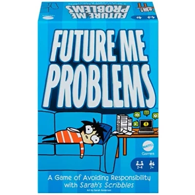 Imagen de Mattel Games Sarah&#039;s Scribbles Future Me Problems Juego de cartas divertido para la noche juegos, todo sobre evitar responsabilidad