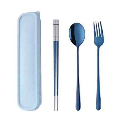Imagen de Set de Cubiertos Viaje Acero Inoxidable 304 Vajilla Portatil Cuchara Tenedor Palillo con Caja Almacenamiento Azul Do Buy
