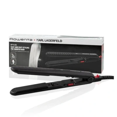 Imagen de Rowenta x Karl Lagerfeld Optiliss Ionic SF323L Plancha de pelo con revestimiento cerámico para un suave, 10 temperaturas hasta 230 º, alisado eficiente, rizos y ondas, negro