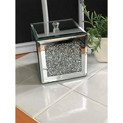 Imagen de caja de joyería cristal arrugado plata con diseño ojo imitación terciopelo negro, almacenamiento forma cuadrada