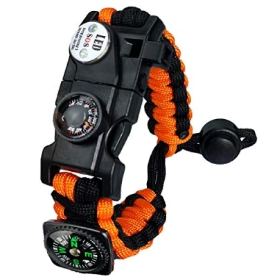 Imagen de Pulsera Paracord Supervivencia España, Camuflaje con Flint + Brújula Termómetro Silbato, para Caminatas en Canchas de Camping u Otras Actividades al Aire Libre (Naranja)