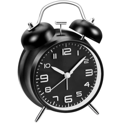 Imagen de reloj despertador fuerte para adultos que duermen pesadamente, de metal 4 pulgadas con doble campana, funciona pilas, decoración dormitorios, silencioso, sin tictac
