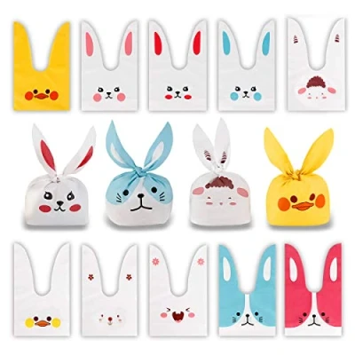 Imagen de 60pcs Bolsas Regalo Cumpleaños,Bolsas de chuches, Bolsa Caramero Galleta Piscolabis Conejo, Plástico para Frutos Secos, Caramelos, Chocolate