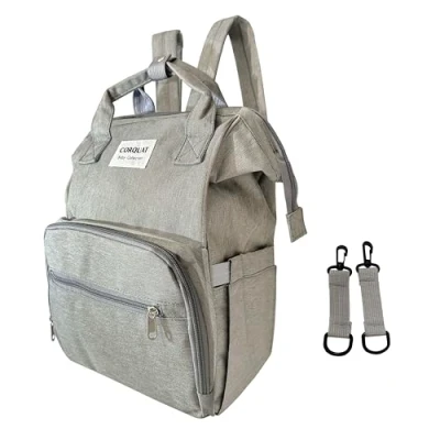Imagen de CORQUAT Mochila pañalera con diferentes espacios de almacenamiento y correas para el cochecito, ideal llevar tu cambiador bebe portatil, funcional bolso carro bebe. (Gris)