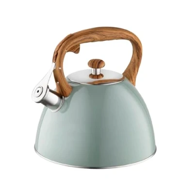Imagen de Tetera FLORINA (2,5 l) de Acero Inoxidable FRANK Flauta Mango Madera Silbato Automático para Estufa Inducción, Gas y Eléctrica Color: verde mate