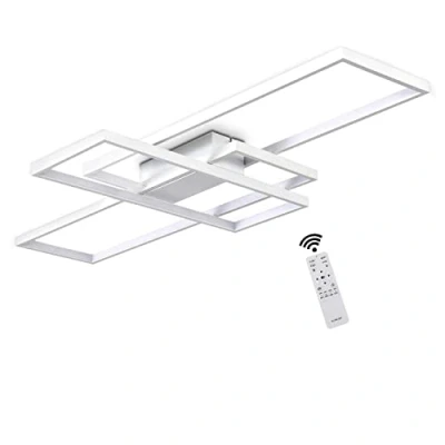 Imagen de Moderno Regulable LED lámpara de Techo para salón 115W Rectángulo cuadrado Diseño colgante mando a distancia blanco Metal Acrílico Luces comedor Dormitorio Corredor,140cm