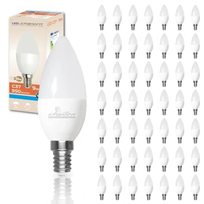 Imagen de LED ATOMANT Pack 50x Bombilla E14 Vela C37 9W, Color Blanco Calido, 950 Lumenes, Casquillo fino, Equivalente a 80W tradicional