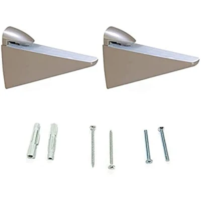 Imagen de Emuca Juego de soportes para estante madera o cristal Halcon, Plástico y Zamak, Pintado aluminio