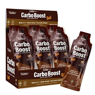 Imagen de Victory Endurance Carbo Boost Gel, Sabor Café (18 x 76 g), Energía inmediata, Para el ejercicio prolongado, Complejo de Carbohidratos, BCAAs y Sodio, Con Cafeina, Sin gluten, vegano