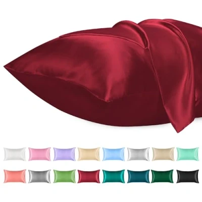 Imagen de Lirex 2 Paquetes Funda de Almohada Satén 50x75cm, Suave como una Seda, Fundas con Cierre sobre, Protege Cabello y Piel, Certificado Oeko Tex, （Vino Rojo）