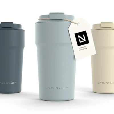 Imagen de LARS NYSØM Taza térmica café para llevar Termo de 0,5 litros con aislante Travel mug acero inoxidable a prueba fugas el y té (Sky Blue, 500ml)
