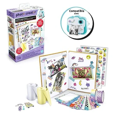 Imagen de Canal Toys Caja de álbum para cámara impresión instantánea compatible con creador, 2 rollos papel, tablas pegatinas y 20 marcos fotos adhesivos 007 Toys, CLK 007, multicolor