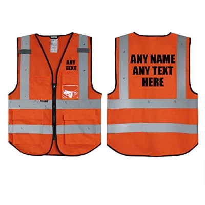 Imagen de Salzmann 3M Chaleco reflectante personalizado con texto o logotipo multicolor y varios bolsillos, fabricado material Naranja de seguridad alta visibilidad